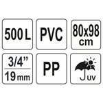FLO Réservoir d'eau de pluie pliable 500 L noir