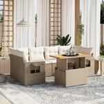 vidaXL Salon de jardin avec coussins 7 Pièces beige résine tressée