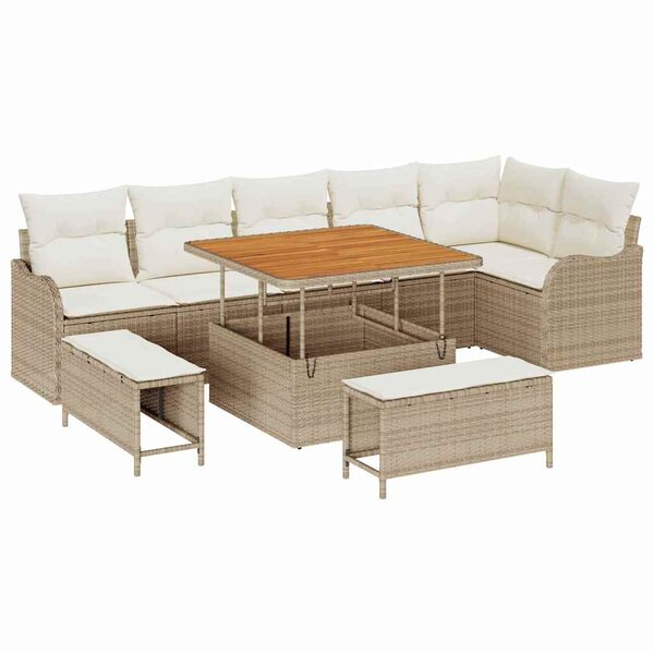 vidaXL Ensemble de canapé de jardin avec coussin 9 Pièces Beige et crème