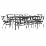 vidaXL Ensemble à manger de jardin 9Pièces noir poly rotin verre