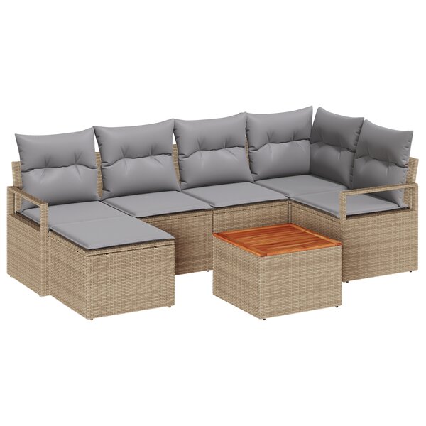 Ensemble de Canapés de Jardin 7 Pièces avec Coussins Beige Rattan Acacia