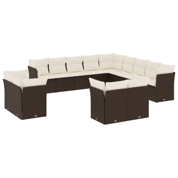 vidaXL Salon de jardin avec coussins 13 Pièces marron résine tressée