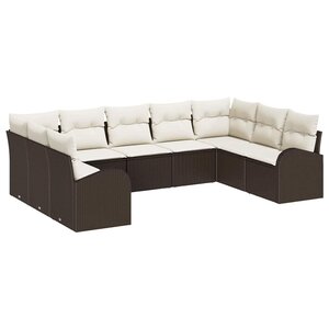 vidaXL Ensemble de canapé de jardin 9 Pièces Marron et blanc Poly rotin