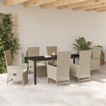 vidaXL Ensemble de salle à manger de jardin 7 pièces avec coussins Beige Poly Rattan