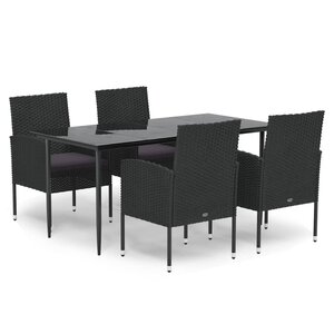 vidaXL Ensemble à manger de jardin coussins 5Pièces Noir Résine tressée