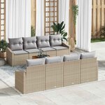 vidaXL Ensemble de canapé de jardin 9 Pièces Beige Poly rotin