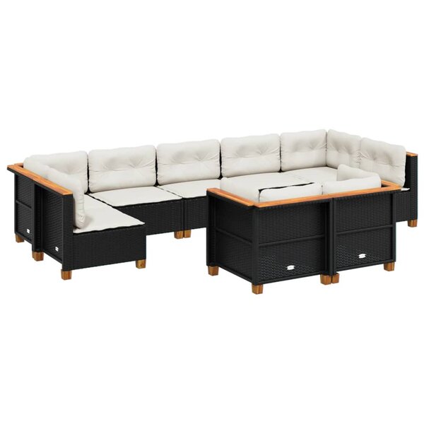 vidaXL Salon de jardin 9 Pièces avec coussins noir résine tressée