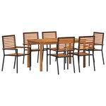 Ensemble de salle à manger jardin 7 pièces vidaXL en poly rotin noir et acacia