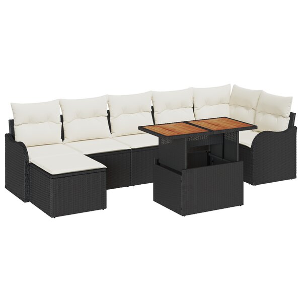 Ensemble de Sofa de Jardin 8 Pièces avec Coussins Rattan Noir Acacia