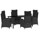 vidaXL Ensemble de salle à manger de jardin 5 pièces avec coussins Noir Rotin Poli