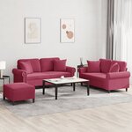 vidaXL Ensemble de canapés 3 Pièces avec coussins rouge bordeaux velours