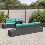 vidaXL Ensemble de canapé de jardin 8 Pièces Noir et turquoise