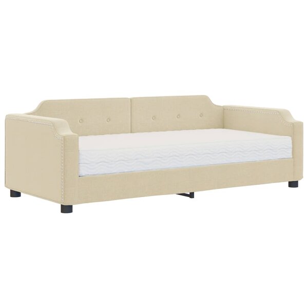 vidaXL Lit de jour avec matelas crème 90x200 cm tissu