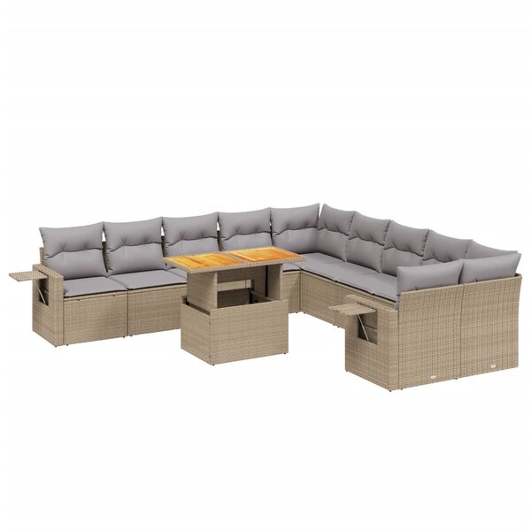 vidaXL Salon de jardin 11 Pièces avec coussins beige résine tressée