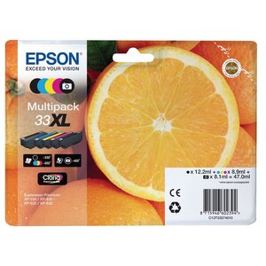 33xl oranges" cartouche d'encre originale grande capacité claria premium pack 5 couleurs (c13t33574011) - noir noir photo cyan magenta jaune (paquet 5 unités)"