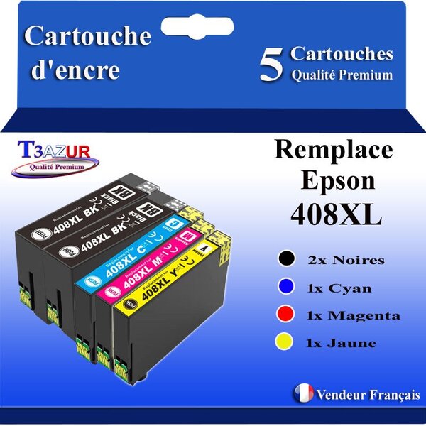 T3AZUR - 5x Cartouches compatibles avec Epson WorkForce Pro WF-C4810DTWF  408  408L  408XL