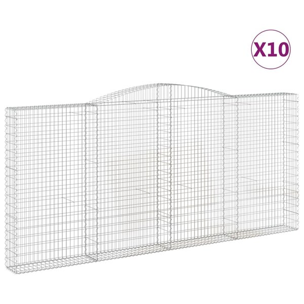 vidaXL Paniers à gabions arqués 10 Pièces 400x30x180/200 cm Fer galvanisé