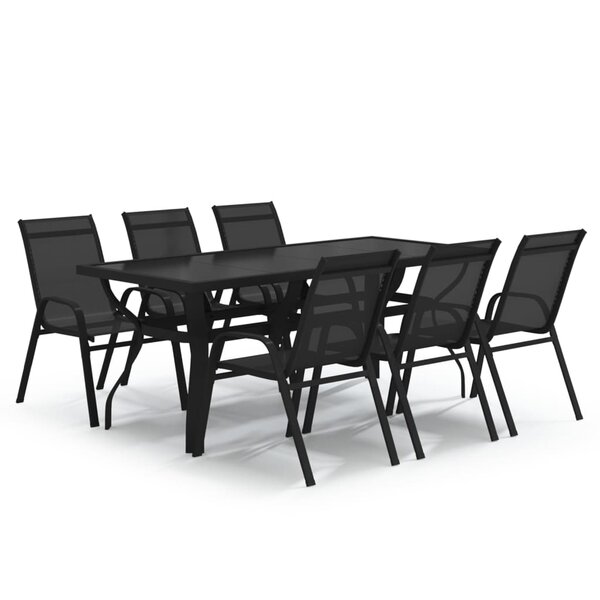 vidaXL Ensemble à manger de jardin 7 Pièces Noir