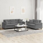 vidaXL Ensemble de canapés 2 Pièces coussins Gris foncé Tissu microfibre