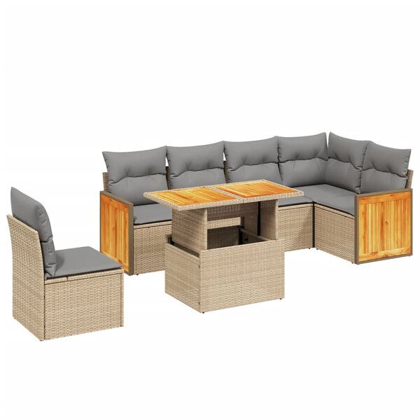 vidaXL Salon de jardin avec coussins 7 Pièces beige résine tressée