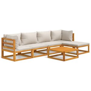 vidaXL Salon de jardin 6 Pièces avec coussins gris clair bois massif