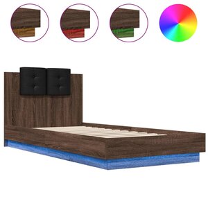 vidaXL Cadre de lit avec LED sans matelas chêne marron 90x200 cm