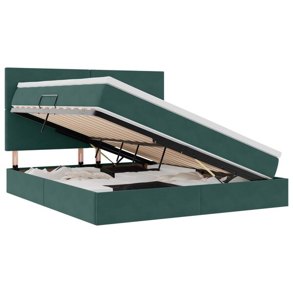 vidaXL Lit avec rangement et matelas Vert foncé 160 x 200 cm Velours