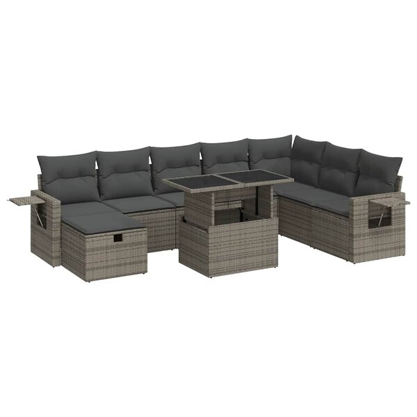 vidaXL Salon de jardin 9 Pièces avec coussins gris résine tressée