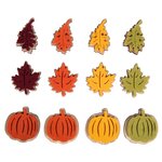 12 mini citrouilles et feuilles en bois adhésives - 3 types et 4 couleurs - 3 7 cm