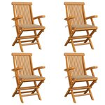 vidaXL Chaises de jardin et coussins beige lot de 4 Bois teck massif