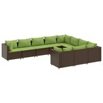 vidaXL Salon de jardin 10 Pièces avec coussins marron résine tressée
