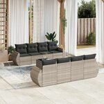 vidaXL Salon de jardin 9 Pièces avec coussins gris clair résine tressée