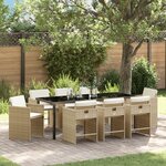 vidaXL Ensemble de salle à manger de jardin de 9 pièces avec coussins beige en rotin poly