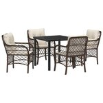 vidaXL Ensemble de Salle à Manger de Jardin 5 Pièces avec Coussins en Rattan Poly Brun