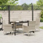 vidaXL Ensemble de Salle à Manger de Jardin 5 Pièces avec Coussins Gris Clair Poly Rattan
