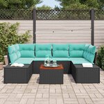 vidaXL Ensemble de canapé de jardin avec coussin 7 Pièces Noir polyrotin