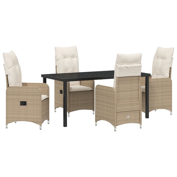 vidaXL Set de 5 Chaises de Jardin avec Coussins Beige en Rattan Poly