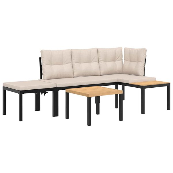 vidaXL Ensemble de banc de jardin avec coussins 4 Pièces noir