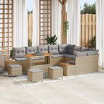 vidaXL Ensemble Canapés Jardin 13 Pièces avec Coussins Beige Rattan Poly Acacia