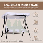 Balancelle de jardin 3 places toit inclinaison réglable coussins assise et dossier 1 72L x 1 1l x 1 52H m acier noir polyester blanc