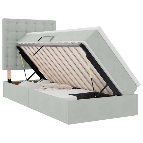 vidaXL Lit de rangement LED avec matelas Gris clair 90 x 200 cm