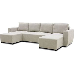 Canapé d'angle convertible panoramique PHAREL5/6 places - Tissu beige - Coffre de rangement - 297 x 155 x 85 cm