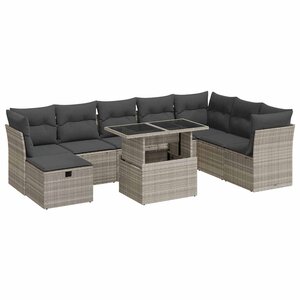 vidaXL Salon de jardin 9 Pièces avec coussins gris clair résine tressée