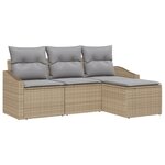vidaXL Ensemble de Canapés de Jardin 4 Pièces avec Coussins Beige Poly Rattan