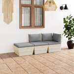 vidaXL Salon de jardin palette 3 Pièces avec coussins bois d'épicéa