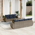 vidaXL Salon de jardin 8 Pièces avec coussins gris résine tressée