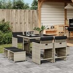 vidaXL Ensemble à manger de jardin et coussins 9 Pièces gris clair rotin