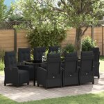 vidaXL Set de salle à manger de jardin de 9 pièces en rotin poly noir