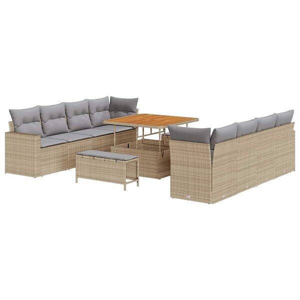 vidaXL Ensemble de canapé de jardin 11 Pièces Beige polyrotin