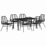 vidaXL Ensemble de salle à manger pour jardin 7 Pièces Noir polyrotin